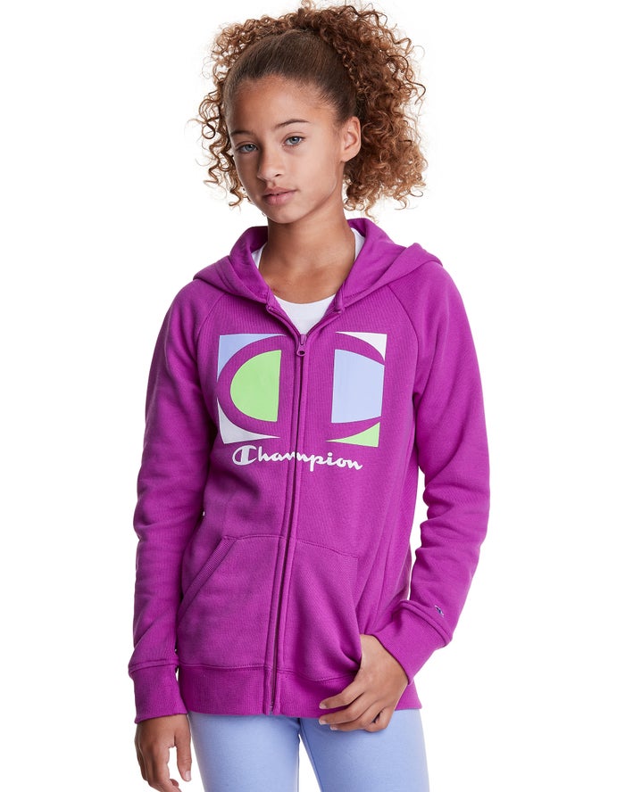 Sudadera Con Capucha Champion Niña - Full Zip Colorblock C Logo ( Moradas ) 2410968-WX